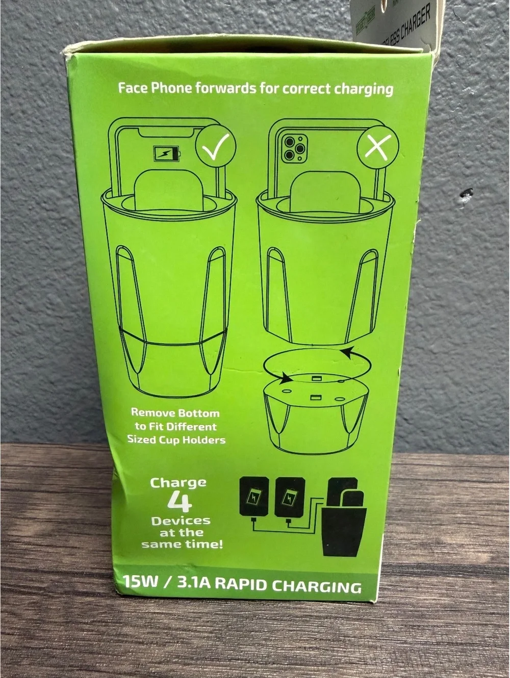 Gadget To Gear Car Cup Holder Wireless Charger 15W Rapid Charging Dock 4in1 New